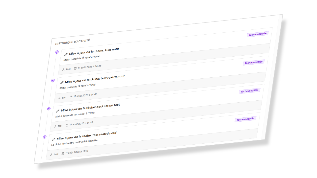 Historique des actions d'une activité dans Jurilie